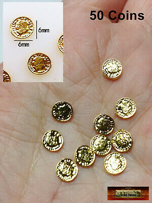 M00686x5 Morezmore 50 Miniature 6mm Gold Coins Metal Money 1:6 Scale Prop