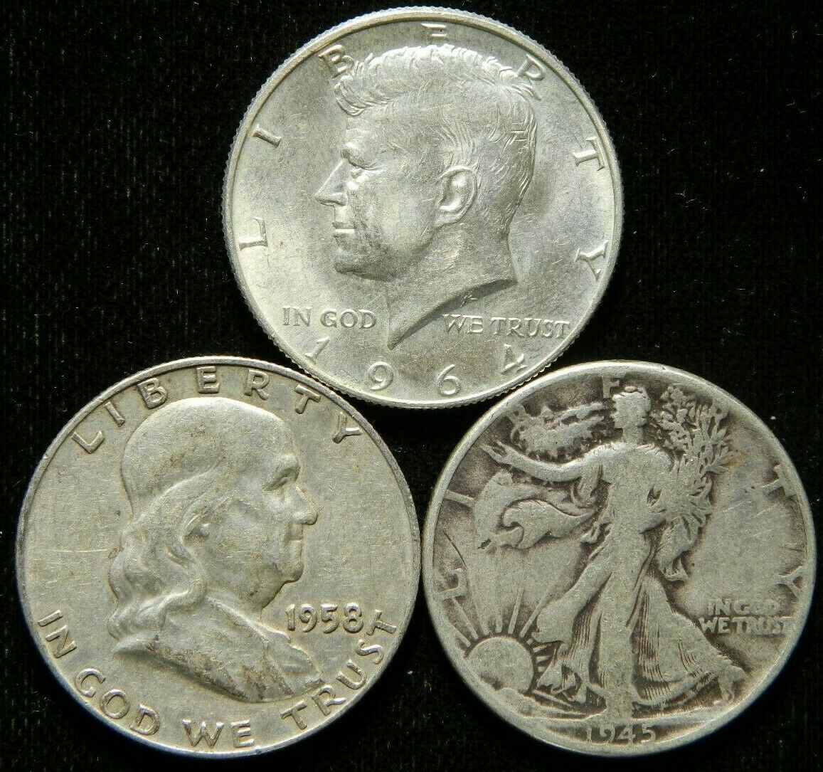 3 Coin Half Dollar Lot , Walking Liberty Kennedy Franklin  90% Silver Bullion