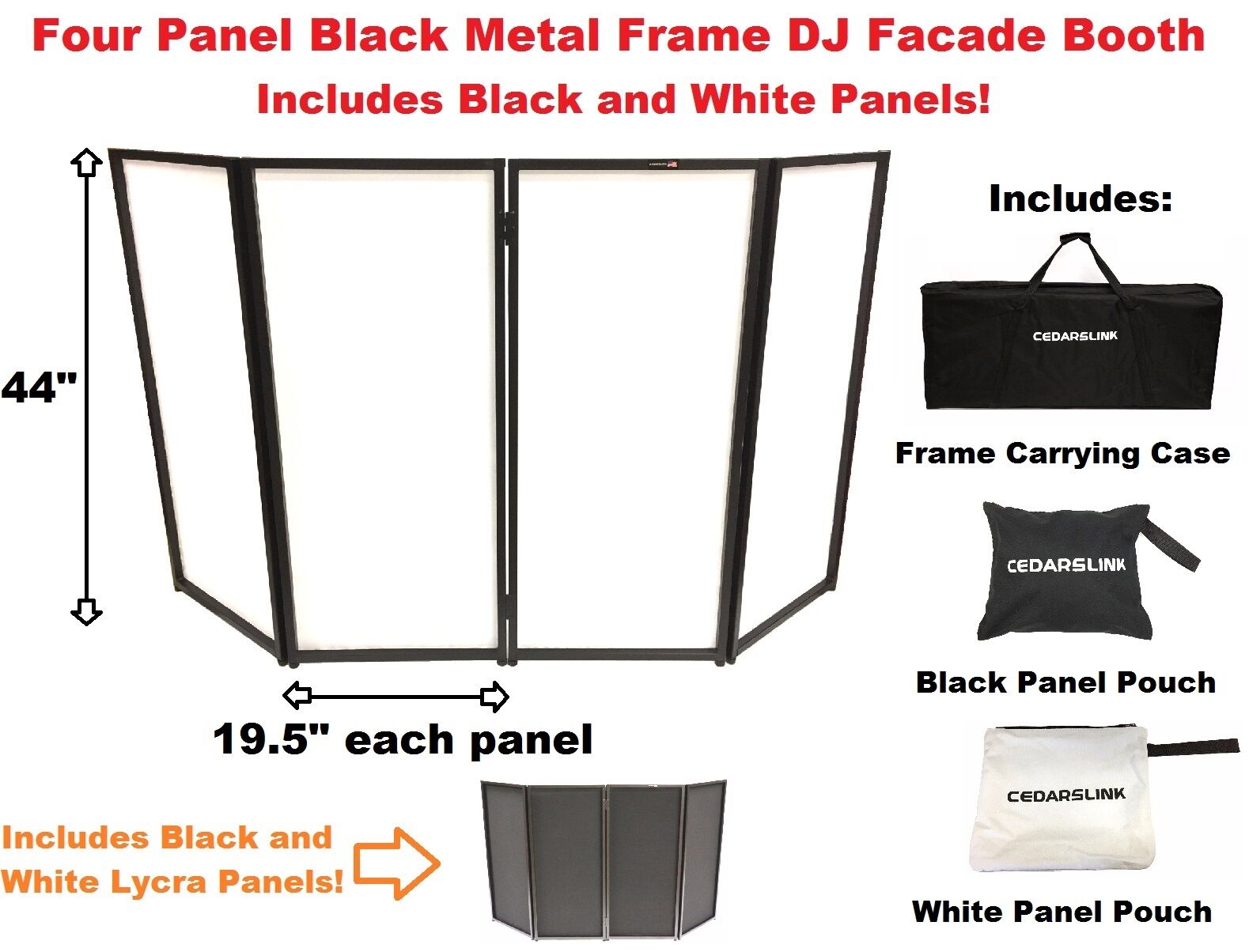 Cedarslink Dj Event Facade White/black Scrim Metal Frame Booth +travel Bag Case